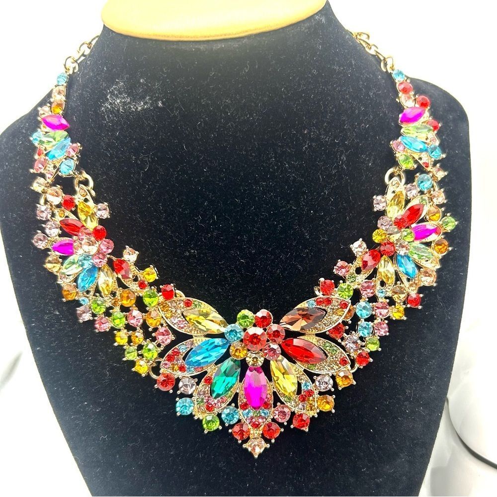 Colorful Gemstone Statement Necklace - Picture 2 of 4